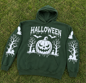 Sudadera con Capucha Personalizada de Halloween para Hombre, Color Verde Oscuro, con Estampado 3D de Calabaza, Murciélago y Cementerio, Felpa de Algodón, OEM - Product Image 6