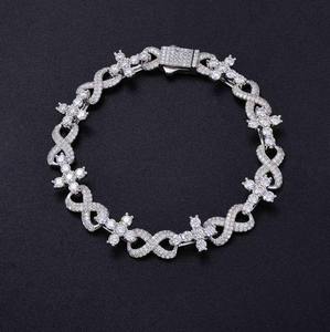 Men's 925 Silver Diamond <b>Cross</b> <b>Chain</b> Bracelet Pave Setting Hiphop Style Everyday Wear - Product Image 2