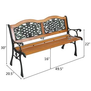 Modern 49\" Outdoor Patio Park <b>Bench</b> Solid <b>Wood</b> with Cast Iron Frame for Garden Hotels Schools Malls - Product Image 2