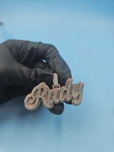 Pendentif Unisexe Personnalisé Lettre Rudy en Argent Sterling 925 Plaqué Or Rose avec Moissanite Ronde Taille Brillant Style Hip Hop - Product Image 5