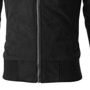 Men's <b>Suede</b> Bomber <b>Jacket</b> Moto <b>Biker</b> Style Zipper Closure Turn-down Collar Regular Sleeve Solid Color Autumn Wear Slim Fit - Product Image 4