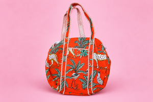 Fashty <b>Lifestyle</b> Red Tropical Animal Print 25 Inch Duffel <b>Bag</b> Zipper Closure Water Resistant Lightweight Travel <b>Bag</b> Cotton - Product Image 2