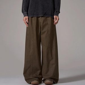Jean en denim ciré pour homme, coupe large, taille mi-haute, couleur unie, en coton, décontracté, avec braguette boutonnée, en tissu tissé, grandes tailles - Product Image 1