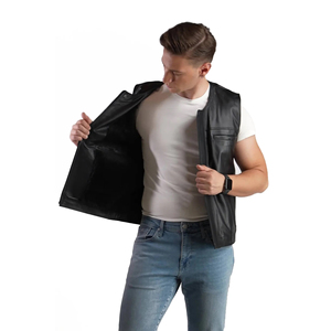 Chaleco de Cuero para Hombre, Personalizado, Impermeable, de Invierno, con Detalle de Botones, Servicio OEM, Cierre de Cremallera, Cuero Genuino - Product Image 5