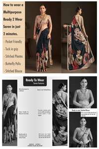 Sari prêt-à-porter en crêpe de soie imprimé numérique à motif floral avec chemisier cousu, style traditionnel indien - Product Image 3