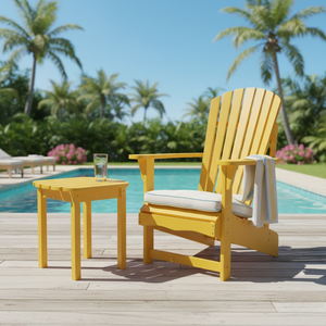 Modern Yellow Wooden Adirondack Chair With Cushion And Side <b>Table</b> Outdoor Beach Furniture Coastal Style Poolside Seating - Product Image 1