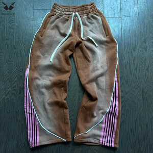 Pantalones de chándal de punto rectos a rayas curvadas para hombre, pantalones deportivos casuales de algodón holgados con rayas, joggers personalizados a rayas para hombre - Product Image 2