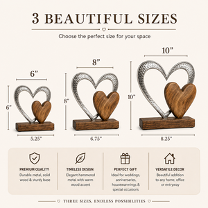 Escultura de Corazón Hecha a Mano en Metal y Madera, Acabado Martillado, Decoración Romántica para el Hogar, Regalo de Aniversario, Decoración de Mesa - Product Image 4