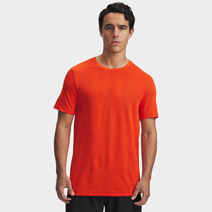 <b>Mens</b> Neon Orange Solid Short Sleeve Crew Neck Cotton T-<b>Shirt</b> Custom Logo OEM ODM Wholesale Apparel - Product Image 5