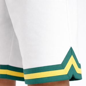 <b>Men's</b> White Cotton Bermuda <b>Shorts</b> With Green And <b>Yellow</b> Trim Pockets Drawstring Waist Casual Style - Product Image 6