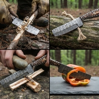 Couteau de boucher en acier Damas forgé à la main, manche en bois Pakka, vente en gros, OEM personnalisé, pour la chasse et le dépecage, fabricant