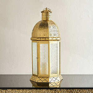 Hexagon Metal <b>Moroccan</b> Lanterns With Embossing Printing Colorful Glass Panels For Home <b>Decoration</b> Durable Hanging Candle Holders - Product Image 2