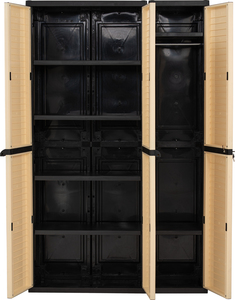 2 Door Storage Cabinet Floor Standing Organizer <b>Bin</b> Storage Unit Beige Black for Home Closet - Product Image 3