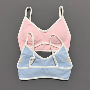Sujetador deportivo sin costuras con cuello en U para mujer, tirantes finos, alta sujeción, ropa de yoga transpirable, color sólido, cristal - Product Image 4
