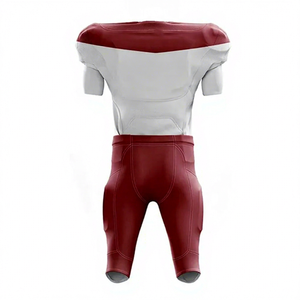 Uniformes de football américain pour hommes personnalisés imprimés sur le devant, blanc et rouge, col en V, manches courtes, respirants, anti-transpiration, ajustés, en polyester - Product Image 6