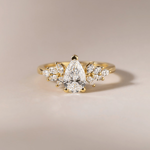 18K Solid <b>Gold</b> IGI Certified Lab Grown Diamond <b>Ring</b> 2ct-5ct Pear Cut <b>Vintage</b> Winged Cluster Engagement <b>Ring</b> Women Fine <b>Rings</b> OEM - Product Image 2