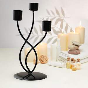 Porte-bougie double en métal sculptural moderne, support minimaliste en fer noir pour bougies coniques, pour table ou cheminée - Product Image 6