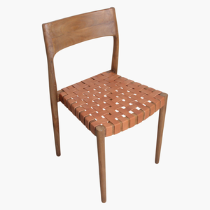 Modern Scandinavian Teak Wood Dining Chair with Leather Seat and Adjustable Height for Home Dining Room Furniture - Product Image 2