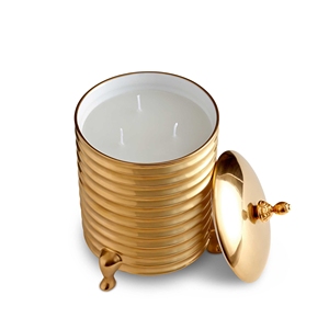 โถเทียนทองเหลืองแท้พร้อมฝาโลหะ โถเทียนทรงกระบอกทองเหลืองลายริ้ว - Product Image 2
