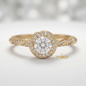Anillo de compromiso con halo en espiral de diamante cultivado en laboratorio de corte redondo, plata de ley, para fiesta de bodas, banda trenzada pavé de 0.53 CT - Product Image 6