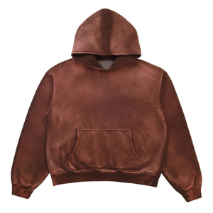 Sweat-shirt à capuche oversize en molleton pour homme, couleur unie, décontracté, tricoté, longueur standard, marron uni - Product Image 3