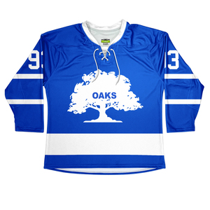 Camiseta de Hockey sobre Hielo Blanca y Azul Sublimada, Manga Larga, Cuello en V, Absorbe la Humedad, 100% Poliéster, Doble Correa, Unisex para Adultos, Corte Regular - Product Image 3