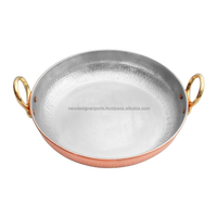 Wok chinois moderne / Poêle Kadai en aluminium avec poignées métalliques, fond en cuivre artisanal, revêtement écologique en acier inoxydable, compatible gaz