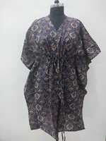 Robe bohème en coton blanc à col en V, imprimé animalier bleu, manches mi-longues, coupe ample, longueur midi, à nouer devant, décontractée, printemps/été, respirante, simple