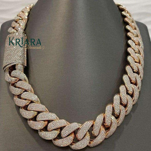 S925 Men's Rose Gold Plated Moissanite <b>Statement</b> <b>Necklace</b> Round Brilliant Cut Micro Insert Link Chain Hiphop Jewelry - Product Image 1