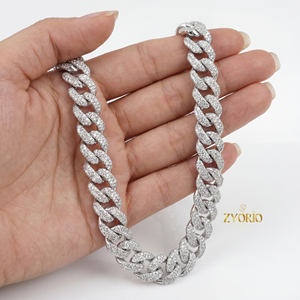 Collier chaîne cubaine Moissanite pour Hommes et Femmes, en Argent Sterling 925, entièrement pavé, Bijou de luxe tendance pour fiançailles, mariage et déclaration, style Hip-Hop - Product Image 3