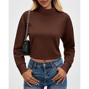 Sudadera con Cuello Vectorial para Mujer, Corte Estándar, Peso Medio, Tejido de Algodón y Poliéster, Sudadera Deportiva para Correr, Cuello Alto Simulado - Product Image 2