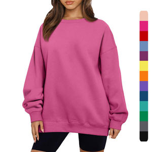 เสื้อสเวตเชิ้ตคอกลมโอเวอร์ไซส์สำหรับผู้หญิง ผ้าฝ้ายถัก 100% สีพื้น แขนยาว ใส่ได้ในฤดูใบไม้ร่วง ระบายอากาศได้ดี ทรงปกติ - Product Image 1