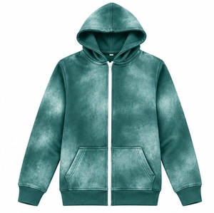 Pantalones de chándal con capucha y cremallera para mujer, 100% algodón, degradado verde con dobladillo salpicado de blanco, informales de invierno - Product Image 1