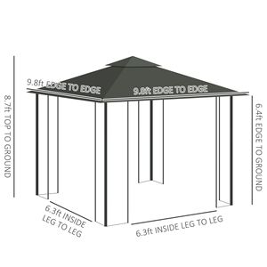 Gazebo Moderno 10x10 Grigio per Esterni con Tetto a 2 Livelli in Poliestere, Tende Laterali a Rete, Struttura in Acciaio e Palo in Alluminio/Metallo - Product Image 3