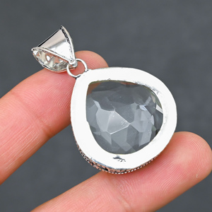 Magnifique pendentif en topaze blanche, pierre précieuse créée en laboratoire, en argent sterling 925, fait main, bijou statement, cadeau pour femme, très demandé - Product Image 3