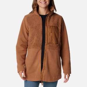 Chaqueta de Forro Polar Marrón para Mujer, Manga Larga, Cuello Alto, Cierre de Cremallera, Largo Regular, Abrigo Cálido de Invierno, Color Sólido, Transpirable - Product Image 2