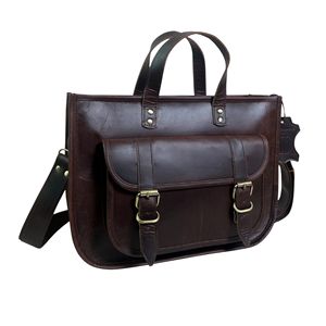 Bolso de Mano de Cuero Genuino para Mujer, Estilo Vintage, con Cierre, de Nailon, para Portátil de 15 Pulgadas, Maletín Marrón para el Trabajo, Bolso de Mensajero para Oficina, con Doble Correa para el Hombro - Product Image 1