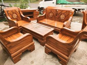 Traditional Teak Sofa Set with Carved Backrest and Matching <b>Coffee</b> <b>Table</b> for Living Room Apartment Villa Home Furniture - Product Image 4