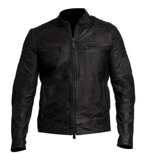 Chaqueta de Cuero Negra Impermeable para Hombre, Estilo Motero Vintage, Cuello Mao, Marca Genuine Men's Fashion - Product Image 1