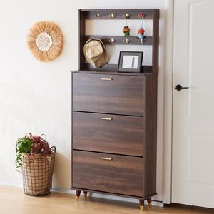 Brown Entryway Bedroom Armoire with Hanging Rod Shoe Cabinet and Wardrobe Closet Drawers and Shelves Handles - Product Image 3