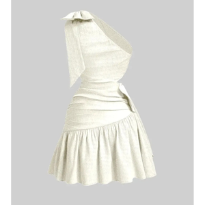 Robe courte asymétrique à une épaule avec détail nœud ou robe à volants étagés asymétriques - Product Image 2