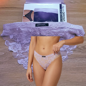Culotte de bikini pour femme en dentelle lavande, taille mi-haute, broderie florale, respirante, en tricot Spandex/Coton, sous-vêtement sexy avec logo à la taille - Product Image 5