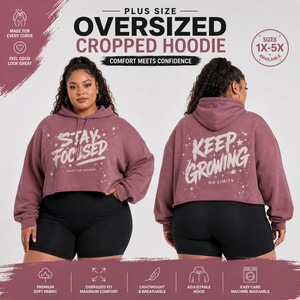 Sweat à capuche court oversize grande taille pour femme en coton et fibre de bambou, imprimé lettres, pour l'hiver - Product Image 1