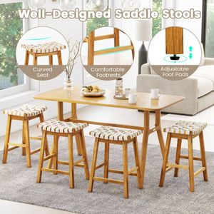 Set di 2 sgabelli da bar in similpelle PU con seduta curva intrecciata, finitura naturale - Product Image 5