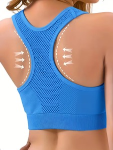 Ladies Seamless Racerback Gym <b>Crop</b> <b>Top</b> | Honeycomb Mesh Ventilated High <b>Support</b> Eco-Friendly Sports Bra | Stretchable Knit Front - Product Image 2