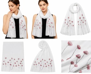 Women's <b>White</b> Floral Viscose Shawl Lightweight Long Soft Scarf Wrap for Travel Casual Wear and Gift - Product Image 1