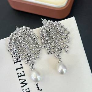 Women's Korean INS High-End Minimalist Niche Silver Fireworks Round Tassel <b>Earrings</b> Versatile <b>Fashion</b> <b>Drop</b> <b>Earrings</b> - Product Image 5