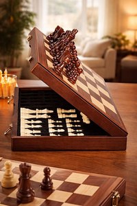 Juego de Ajedrez Infantil Portátil de Lujo con Tablero de Madera Pulida y Piezas con Figuras Romanas Antiguas - Regalo Ecológico para Decoración del Hogar - Product Image 2