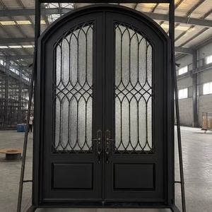 Portes d'entrée de sécurité en fer forgé haut de gamme, design néoclassique cintrée, anti-effraction, porte principale extérieure - Product Image 6
