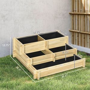 Jardinera elevada de madera de 3 niveles con tela de drenaje para suelo, para huerto elevado de verduras, hierbas, macetas y jardineras - Product Image 3